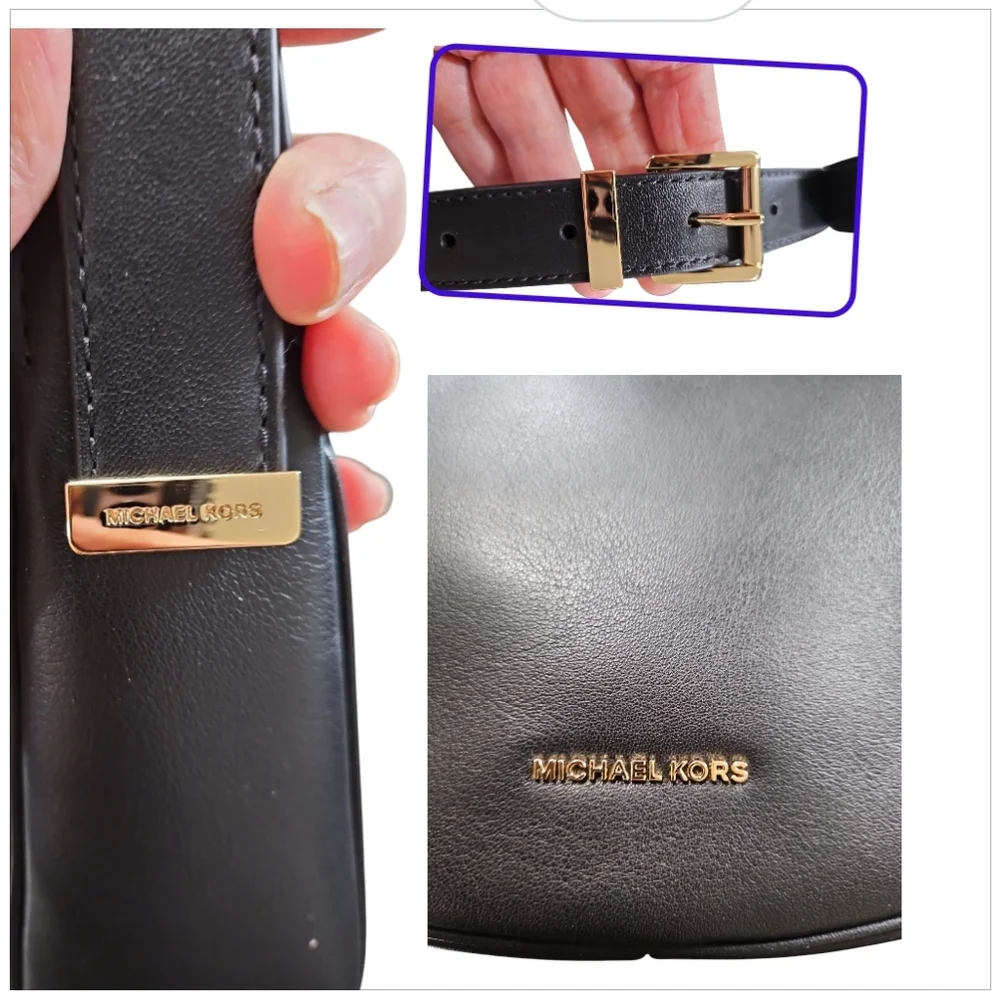 Michael Kors Avra Medium Black Leather Crescent Crossbody Shoulder  Bag
